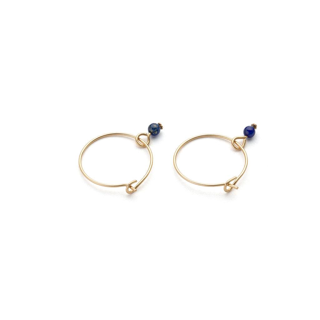 14k Gold Blue Lapis Charm 12 mm Hoop Earrings - Simply Whispers