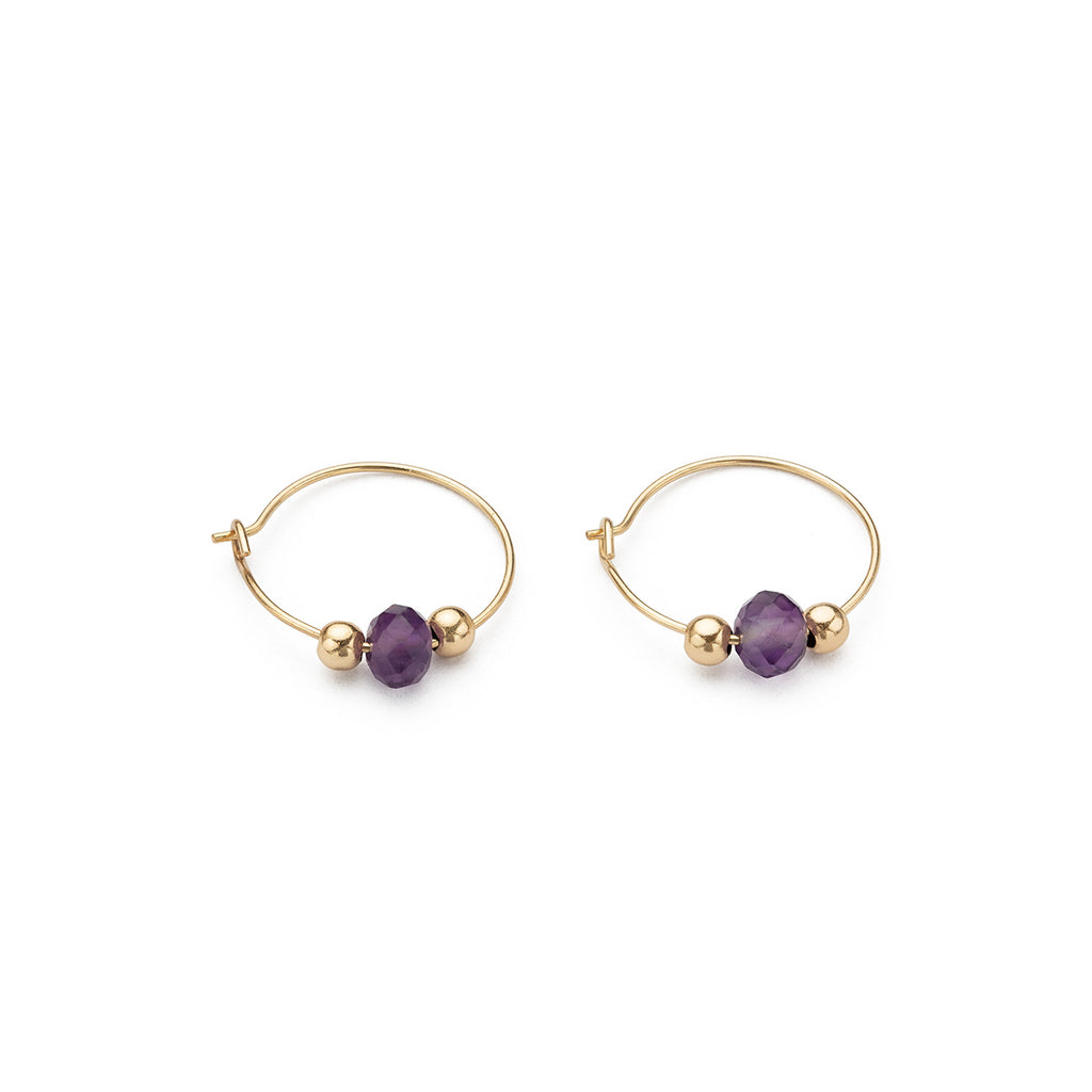 14k Gold Amethyst Charm 12 mm Hoop Earrings - Simply Whispers