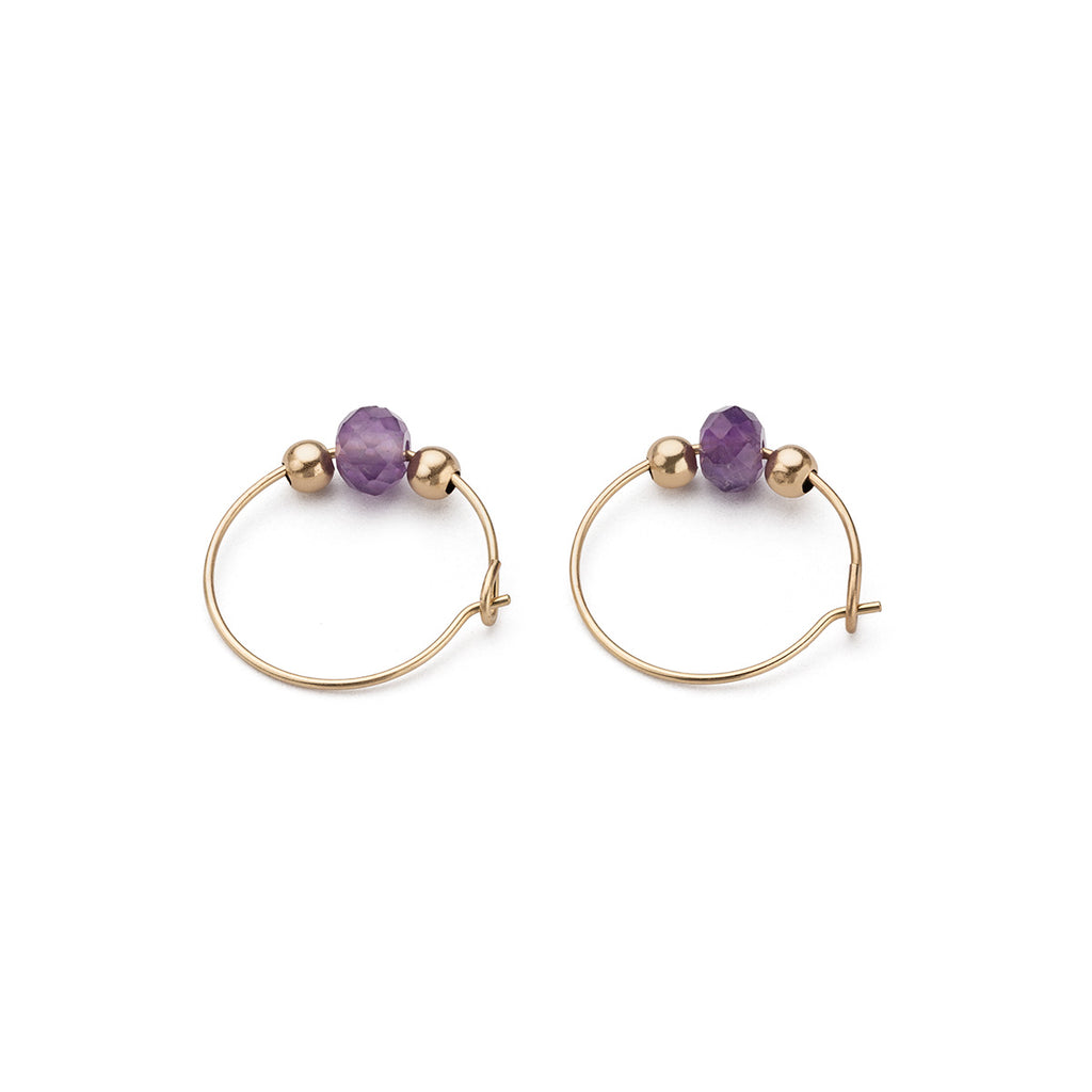 14k Gold Amethyst Charm 12 mm Hoop Earrings - Simply Whispers