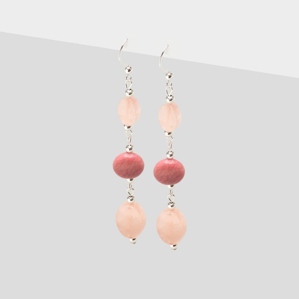 Sterling silver rose quartz and rhodonite french hook earrings - Simply Whispers