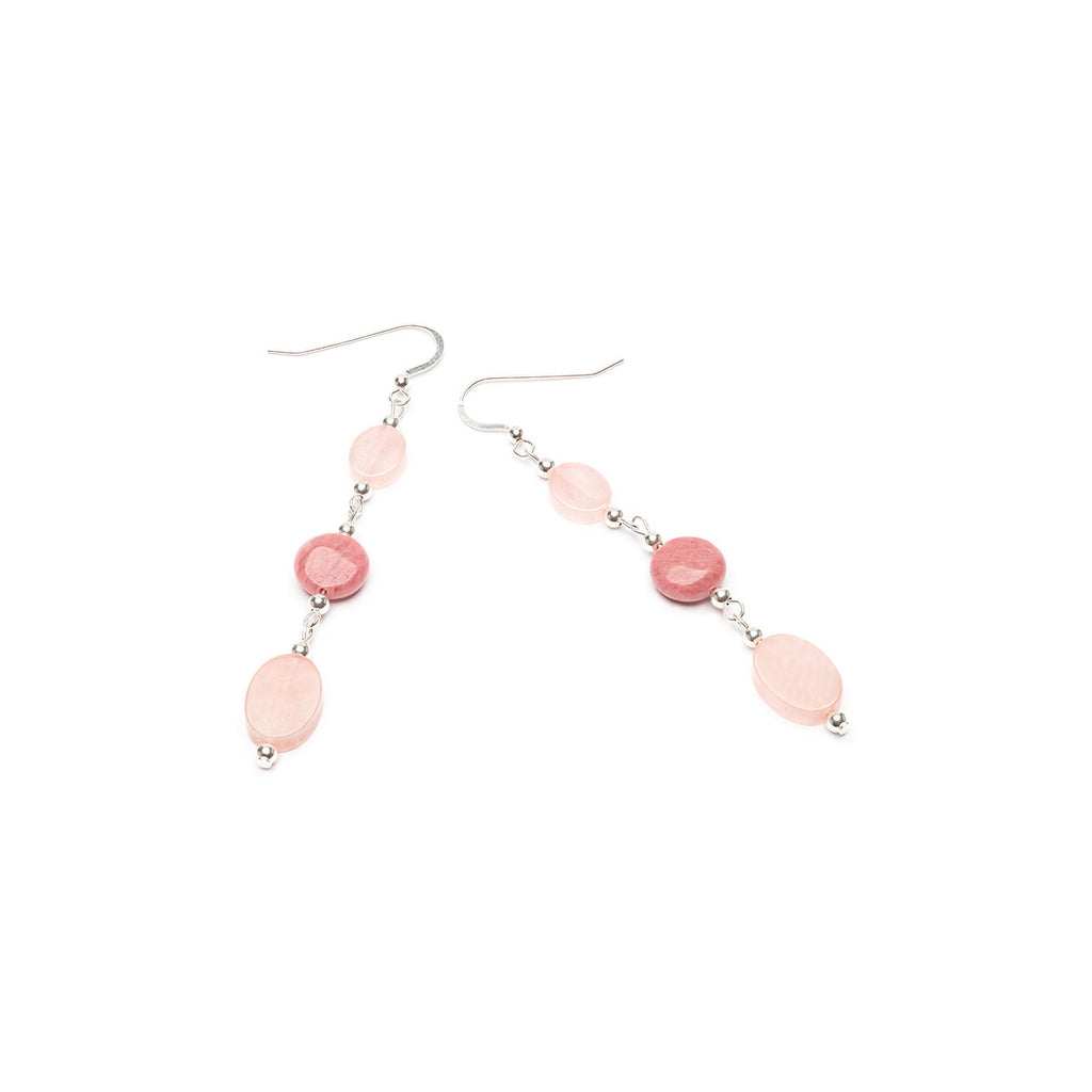 Sterling silver rose quartz and rhodonite french hook earrings - Simply Whispers