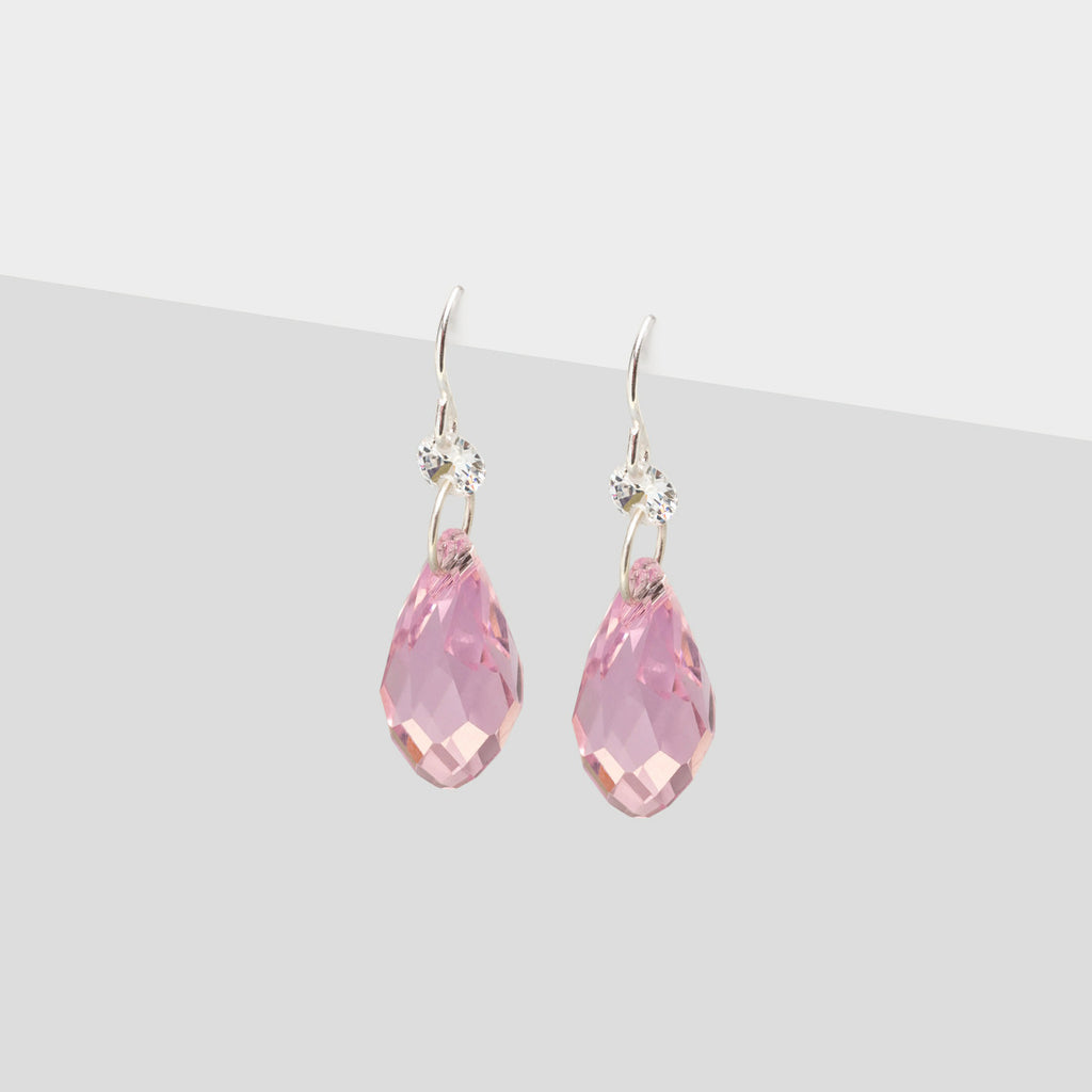Sterling silver pink zirconia drop french hook earrings - Simply Whispers