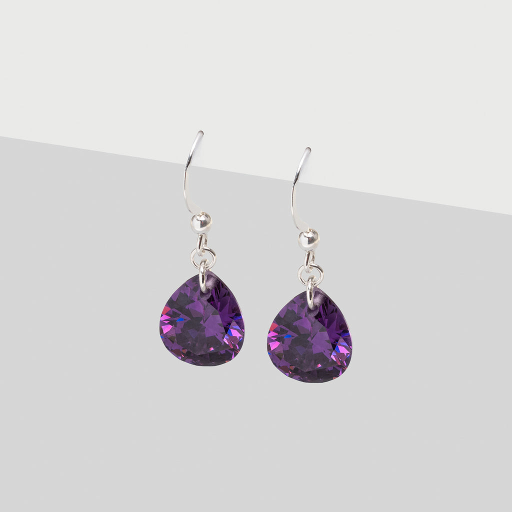 Silver Purple Zirconia French Hook Earrings - Simply Whispers