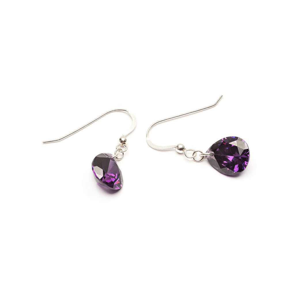 Silver Purple Zirconia French Hook Earrings - Simply Whispers