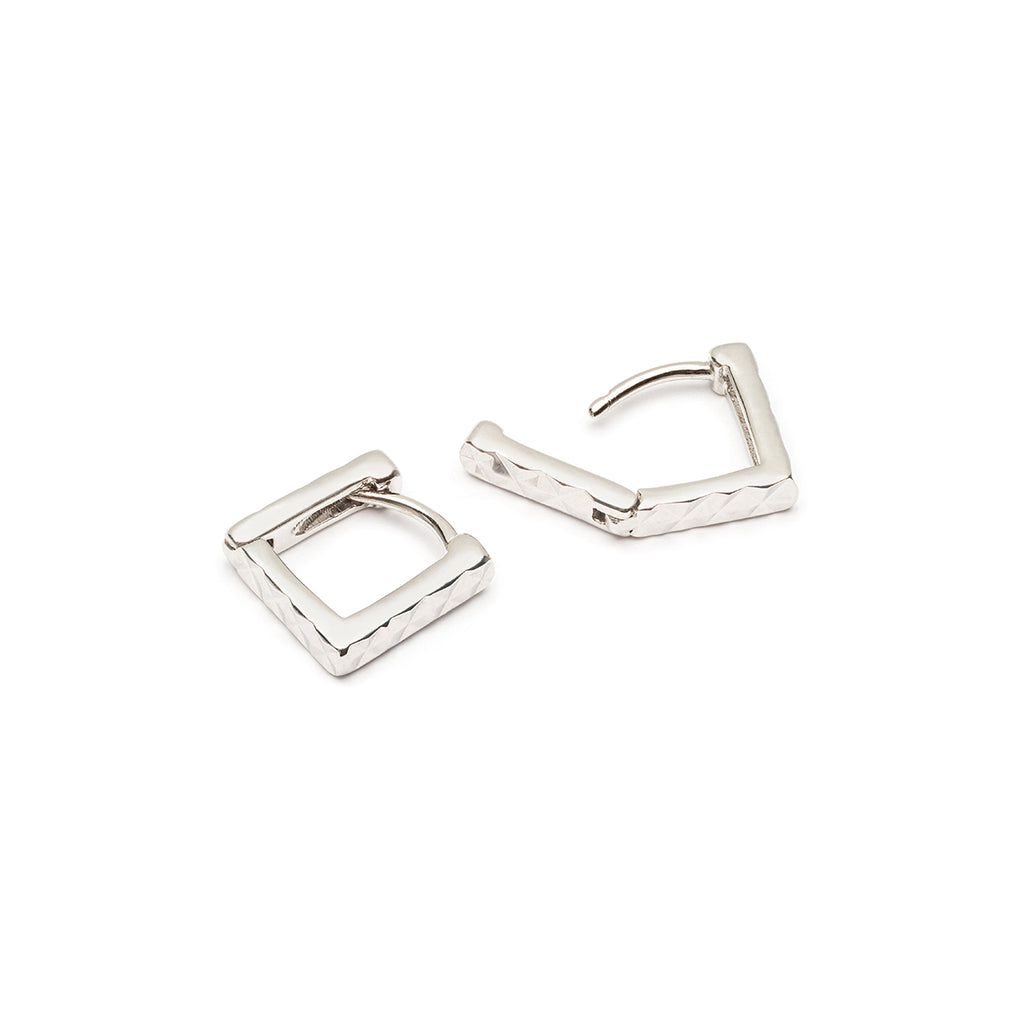 Squared Silver Huggie Earrings - Simply Whispers
