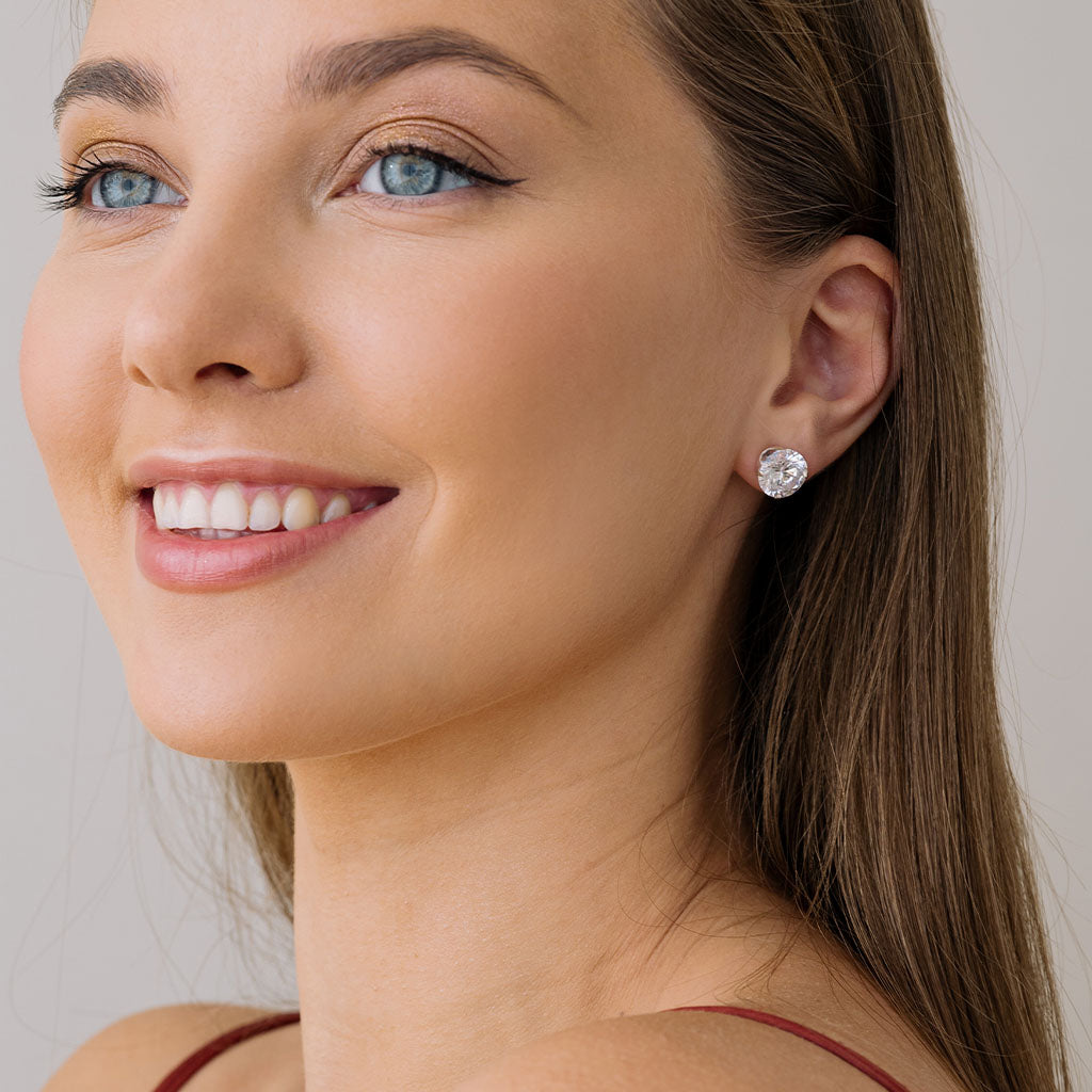 Silver Stud Earrings 10mm Round Crystal - Simply Whispers