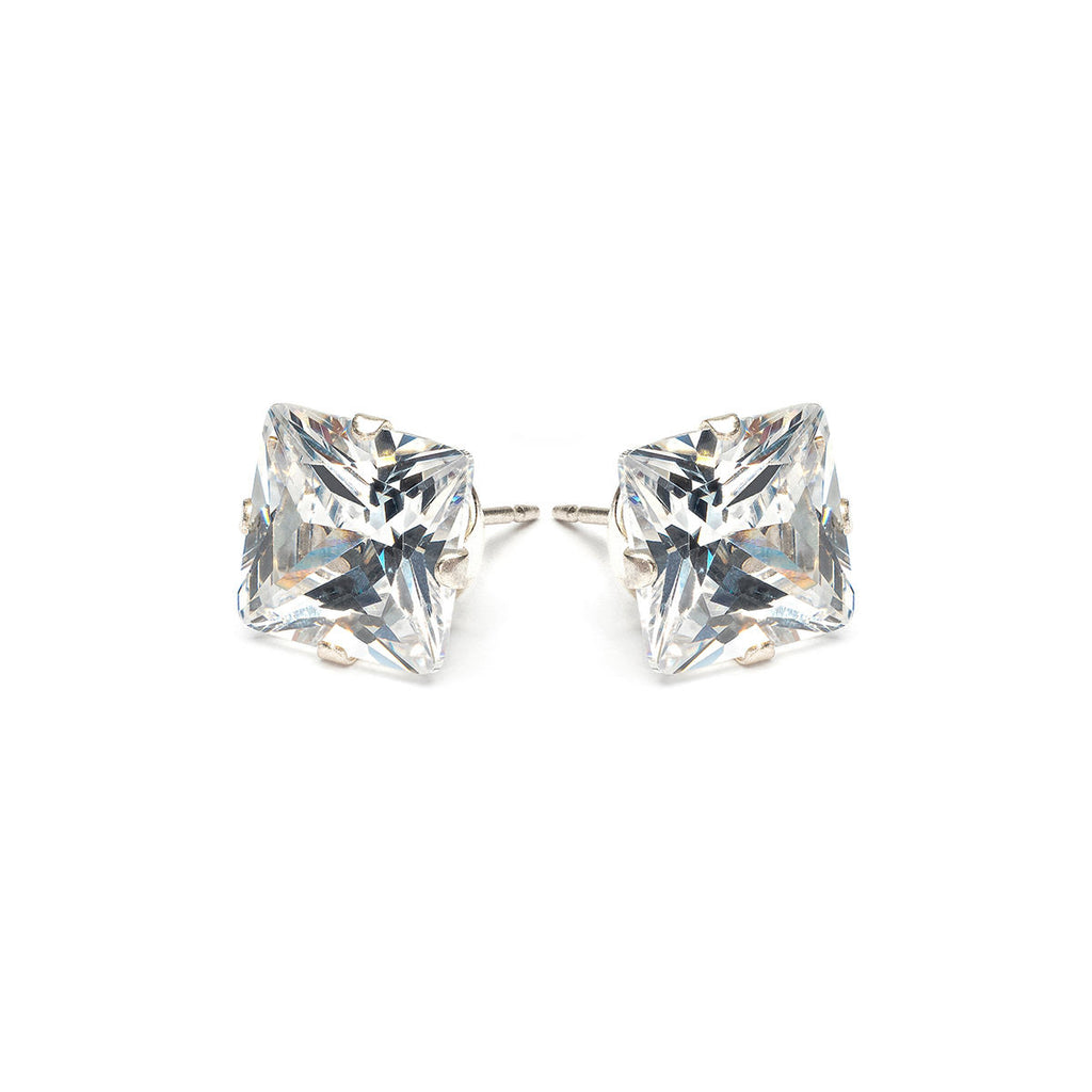 Sterling Silver 8 mm Square Cubic Zirconia Stud Earrings - Simply Whispers
