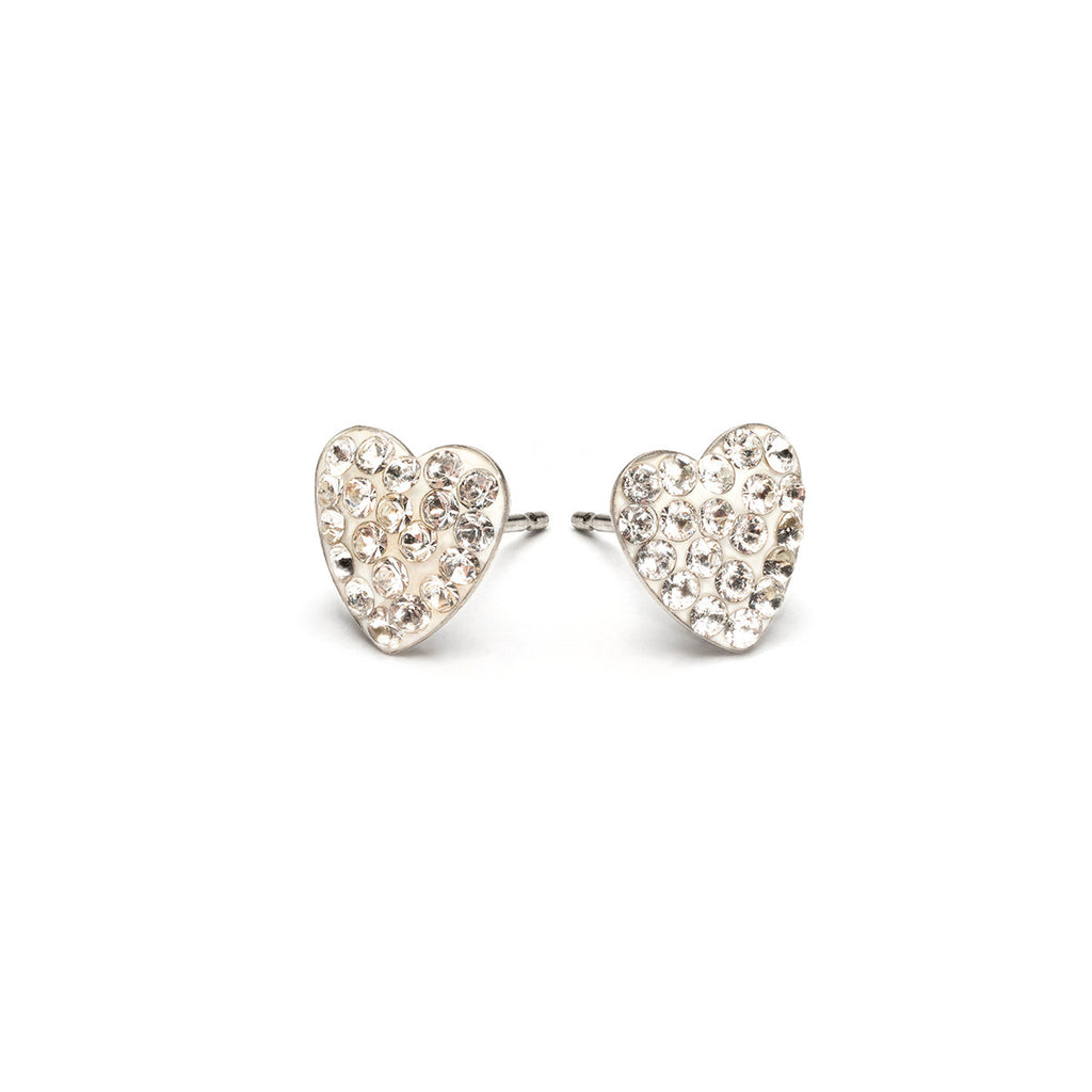 Stainless Steel 8 mm April Pave Heart Stud Earrings - Simply Whispers