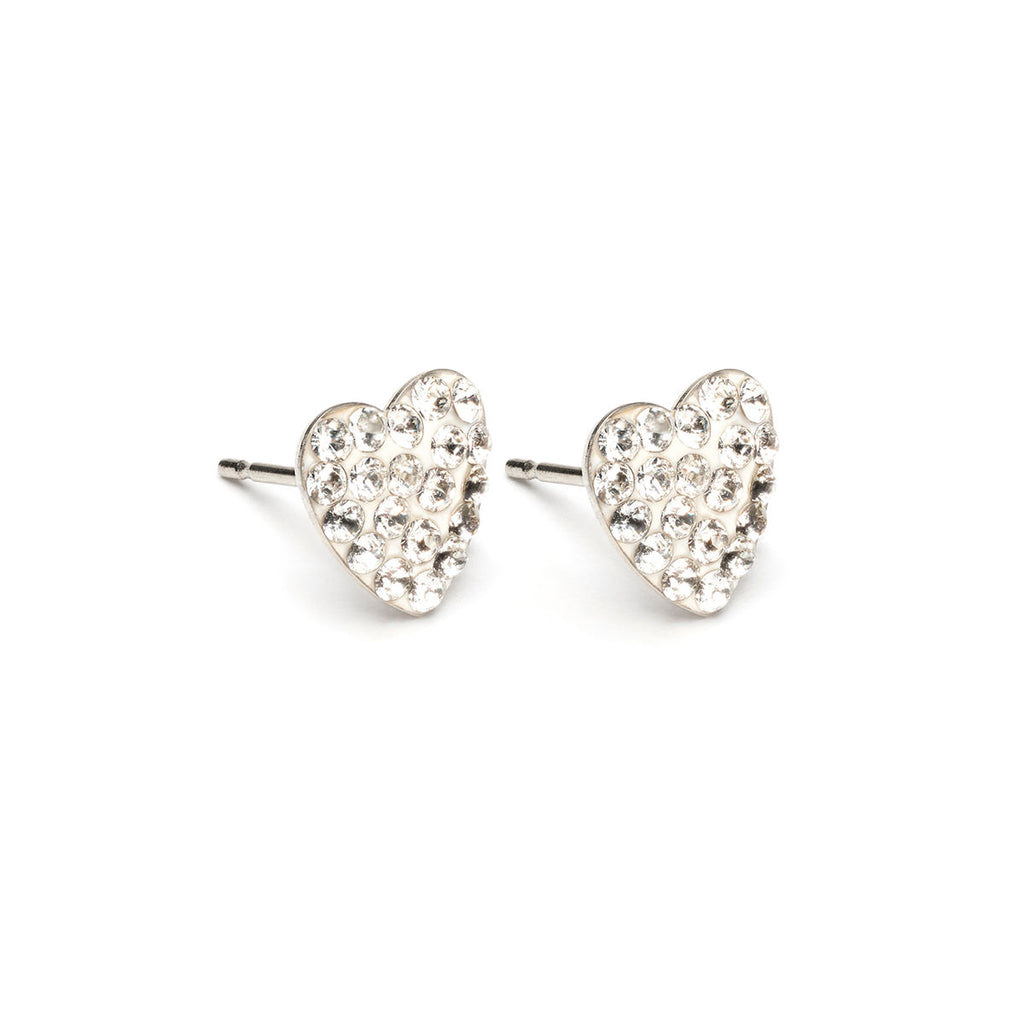 Stainless Steel 8 mm April Pave Heart Stud Earrings - Simply Whispers