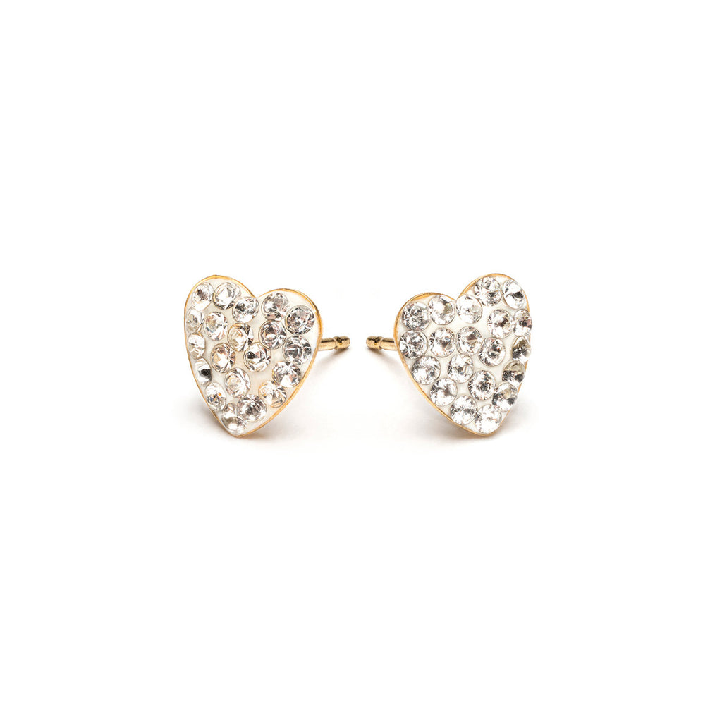 White Pave Heart Earrings Gold Plated - Simply Whispers