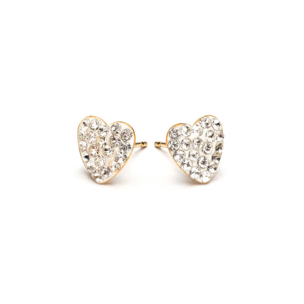 White Pave Heart Earrings Gold Plated | Simply Whispers
