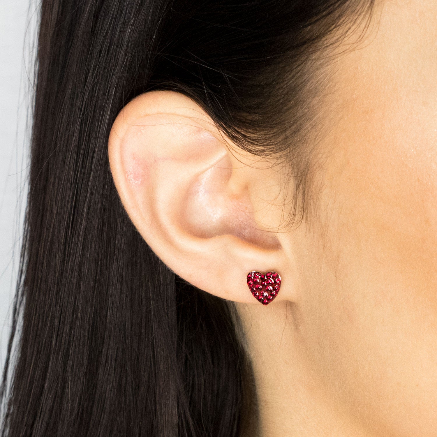 Stainless Steel 8 mm July Pave Heart Stud Earrings - Simply Whispers