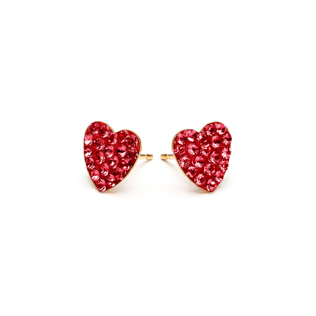 Red Pave Heart Earrings Gold Plated - Simply Whispers
