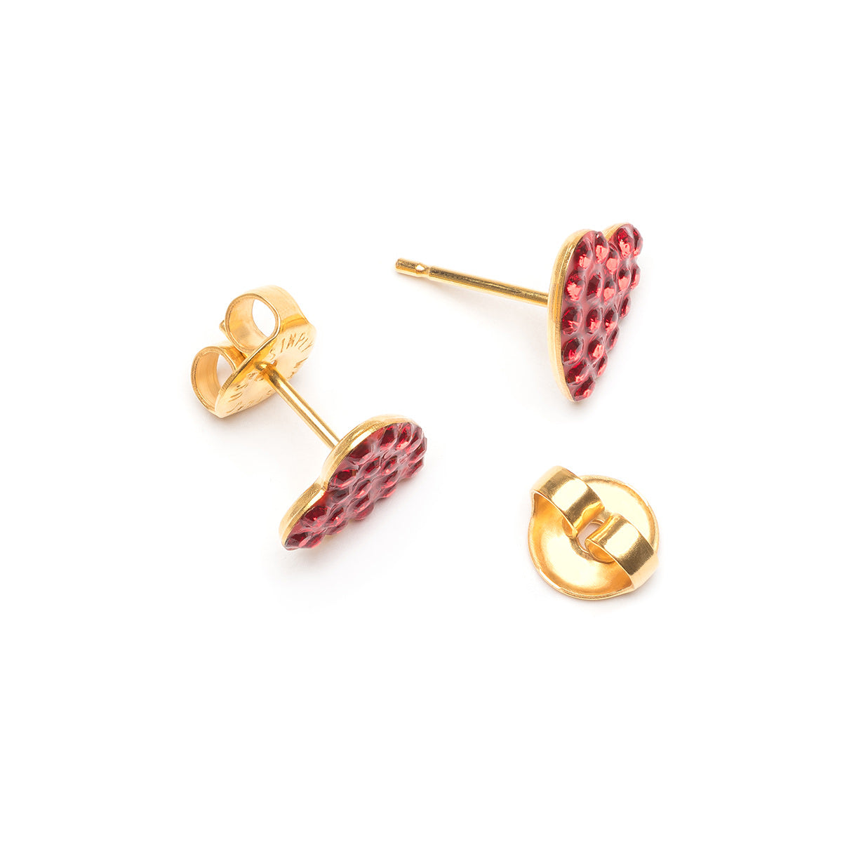 Red Pave Heart Earrings Gold Plated - Simply Whispers