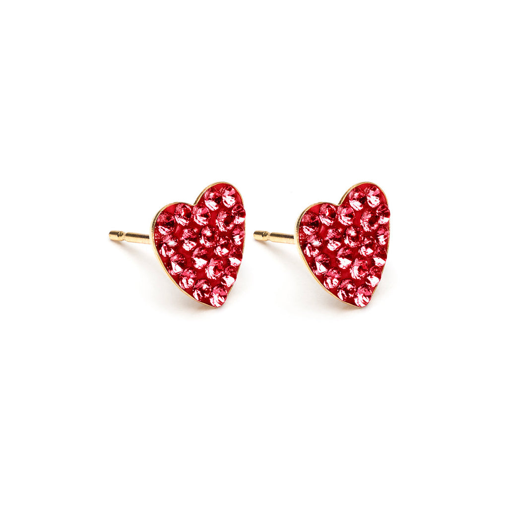 Red Pave Heart Earrings Gold Plated - Simply Whispers