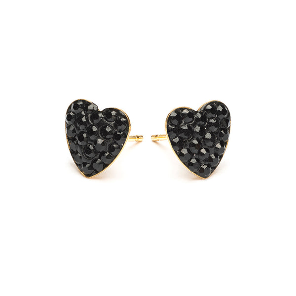 Black Pave Heart Stud Earrings Gold Plated– Simply Whispers