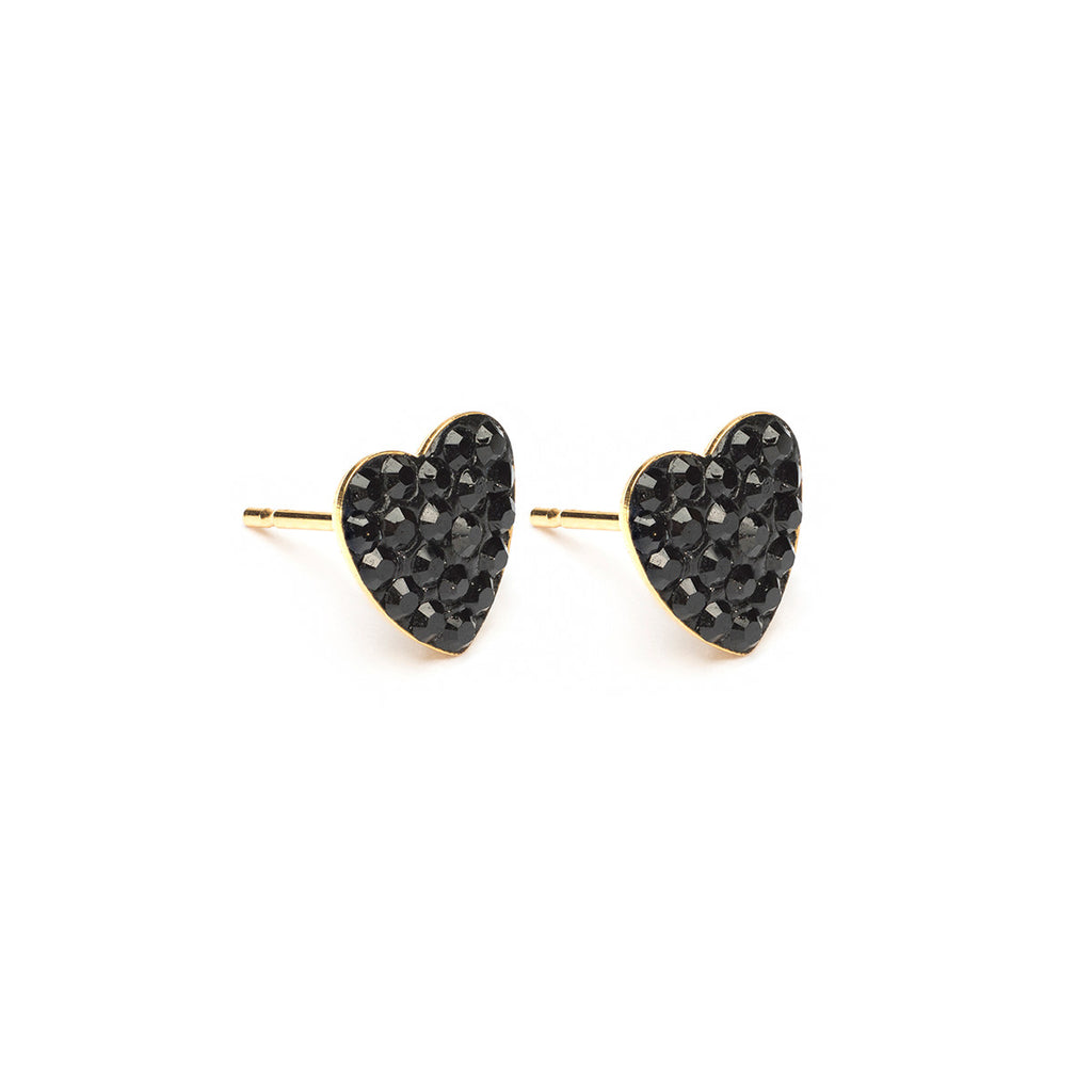 Gold Plated 8 mm Black Pave Heart Stud Earrings - Simply Whispers