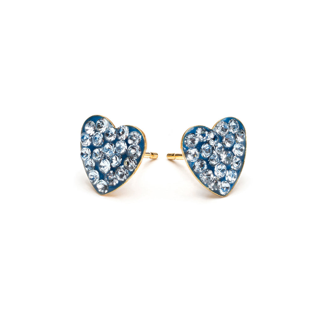 Gold Plated 8 mm Light Sapphire Pave Heart Stud Earrings - Simply Whispers