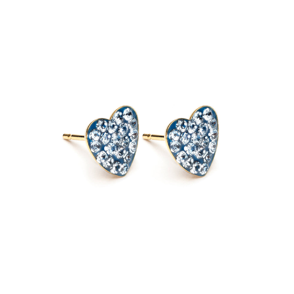 Gold Plated 8 mm Light Sapphire Pave Heart Stud Earrings - Simply Whispers