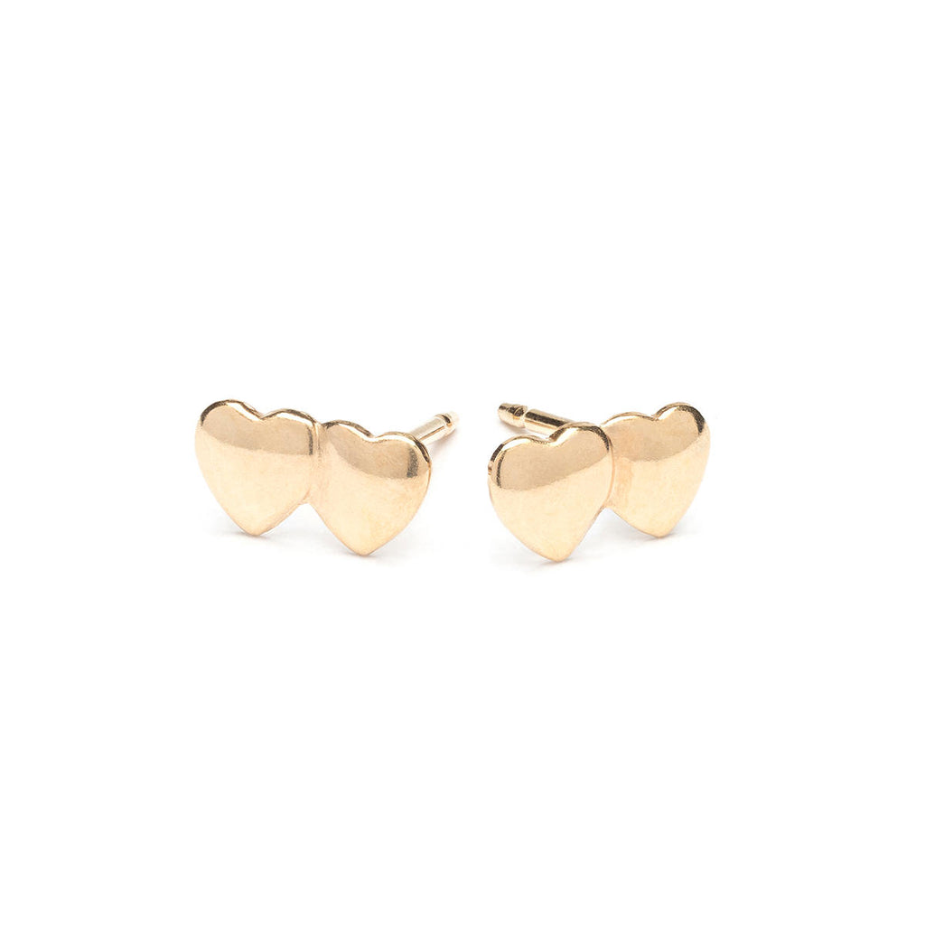 Gold Plated Double Heart Stud Earrings - Simply Whispers