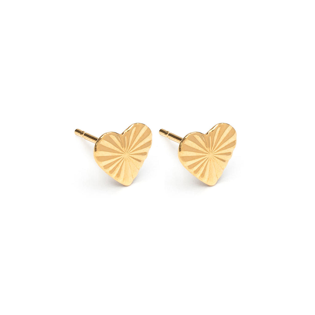 Gold Plated Heart Diamond Cut Stud Earrings - Simply Whispers