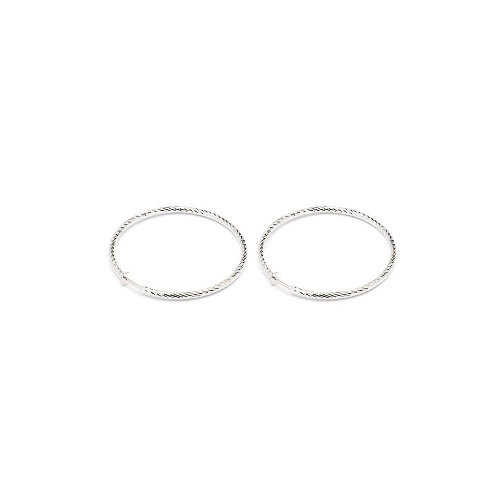 Silver Plated 2.5 inch Diamond Cut Spring Clip On Hoop Earrings - Simply Whispers