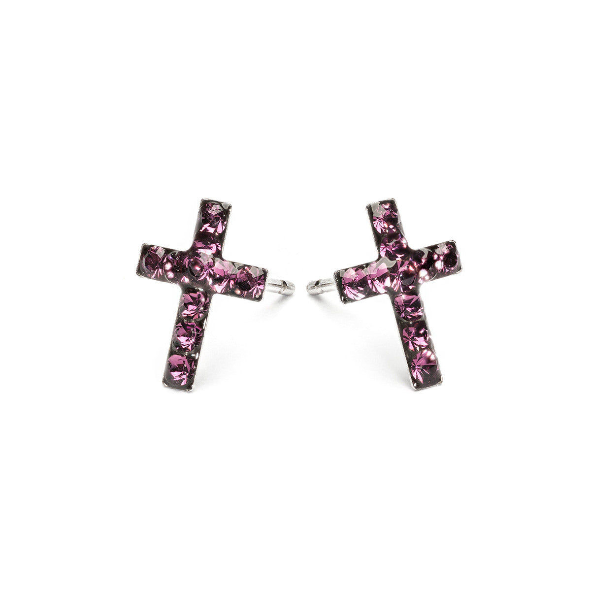 Stainless Steel Cross February Stud Earrings - Simply Whispers