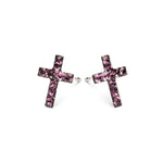 Stainless Steel Cross February Stud Earrings - Simply Whispers
