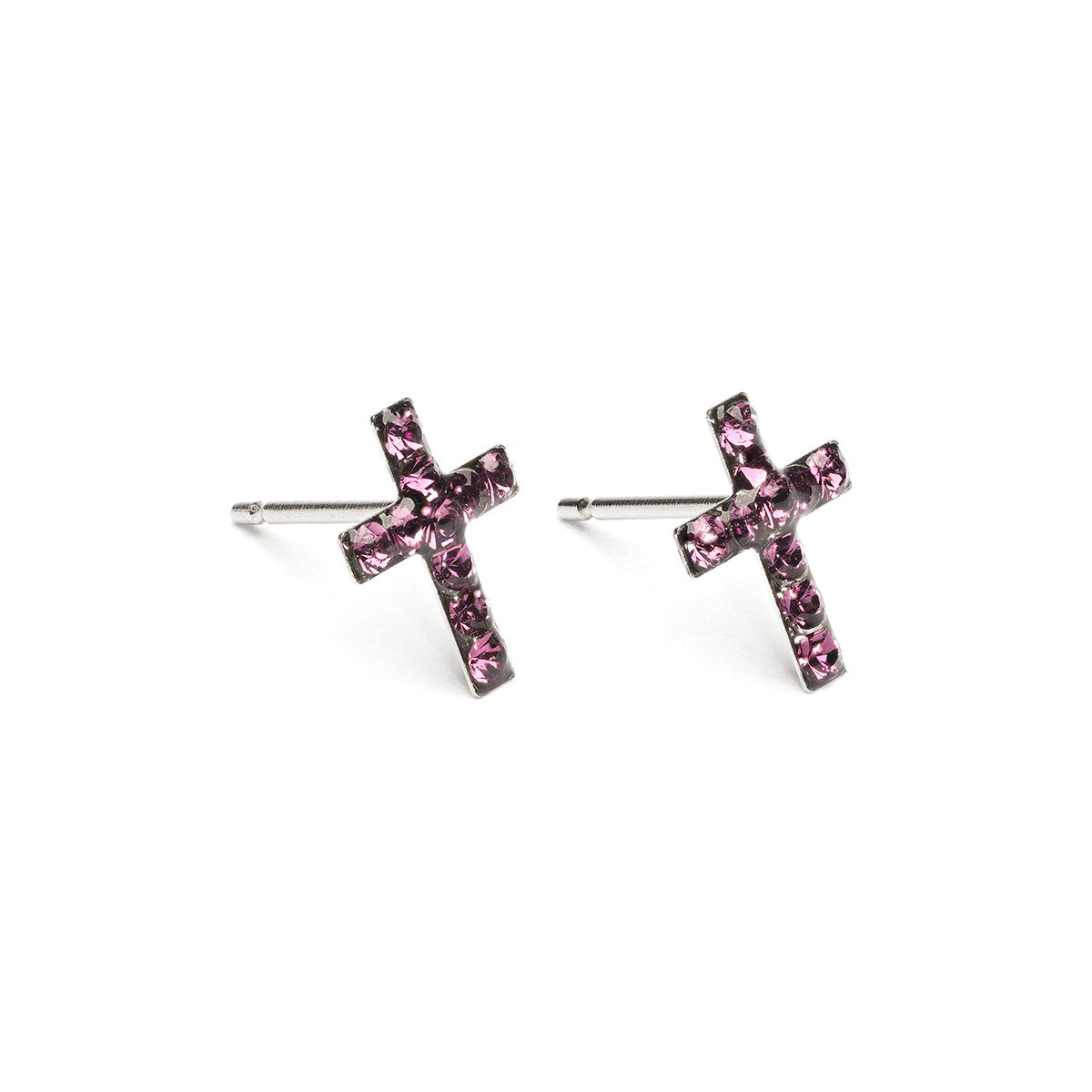 Stainless Steel Cross February Stud Earrings - Simply Whispers