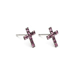 Stainless Steel Cross February Stud Earrings - Simply Whispers