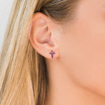 Stainless Steel Cross February Stud Earrings - Simply Whispers