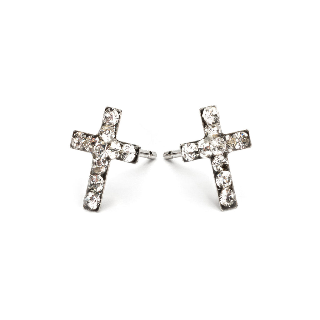 Stainless Steel Cross April Stud Earrings - Simply Whispers