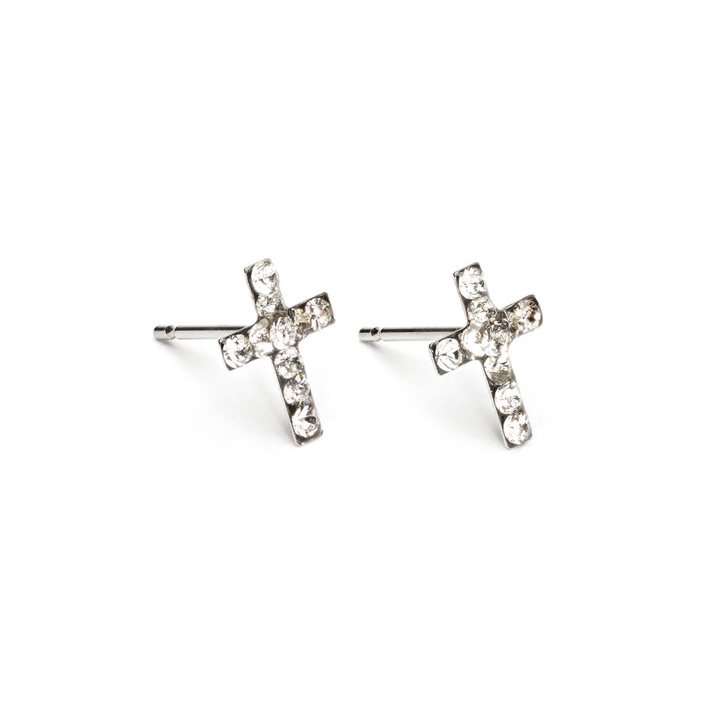 Stainless Steel Cross April Stud Earrings - Simply Whispers
