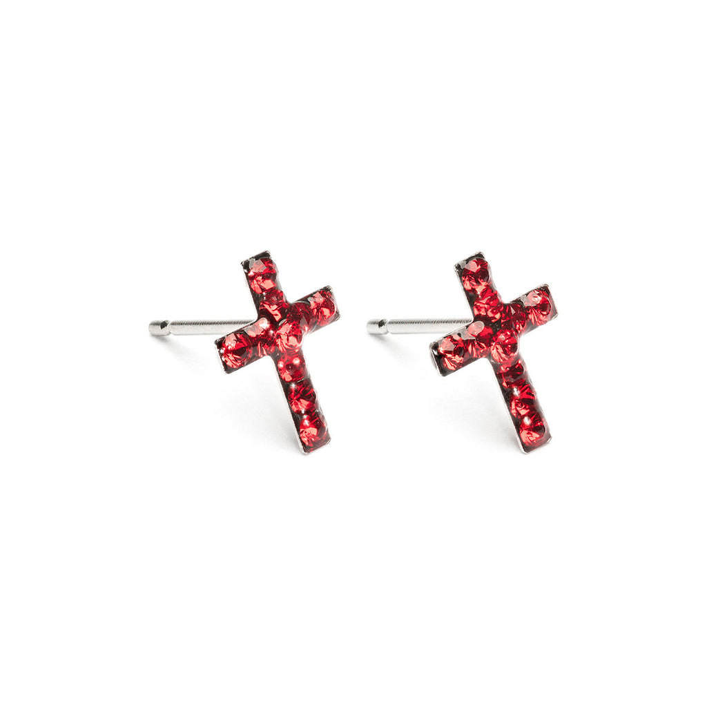 Stainless Steel Cross July Stud Earrings - Simply Whispers