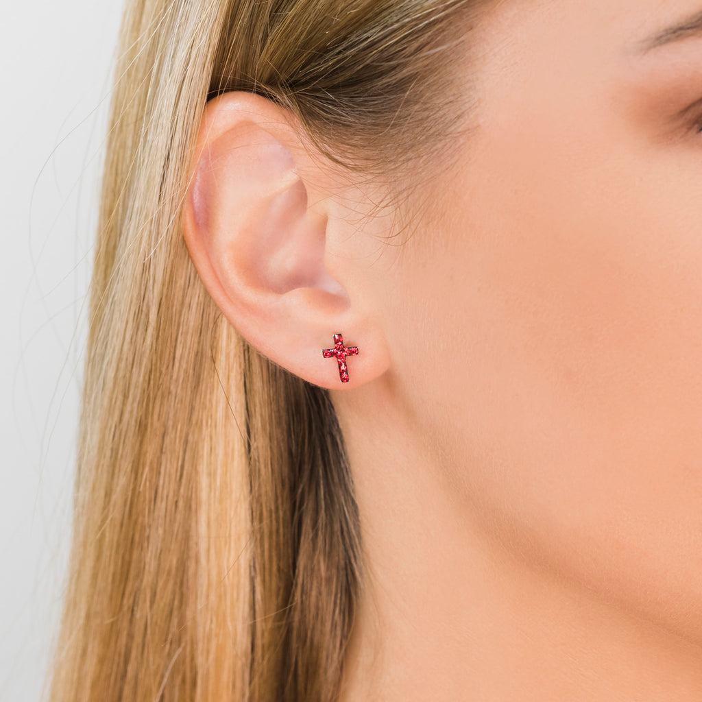 Stainless Steel Cross July Stud Earrings - Simply Whispers