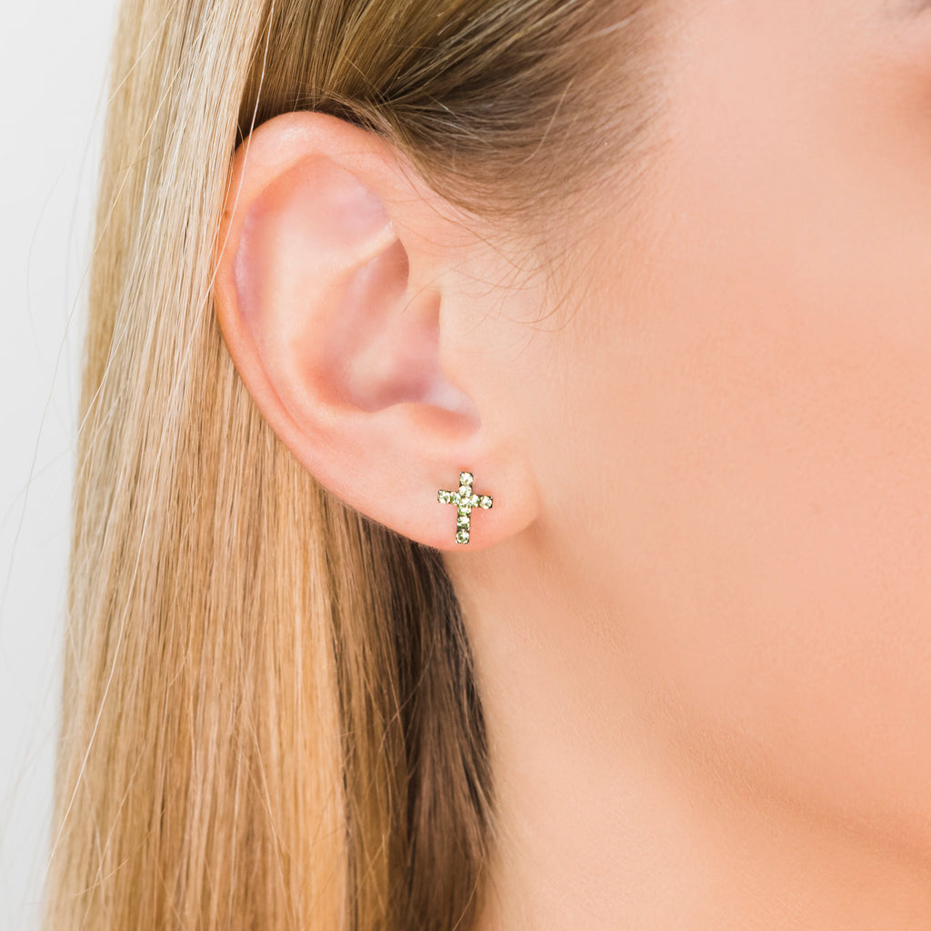 Stainless Steel Cross August Stud Earrings - Simply Whispers