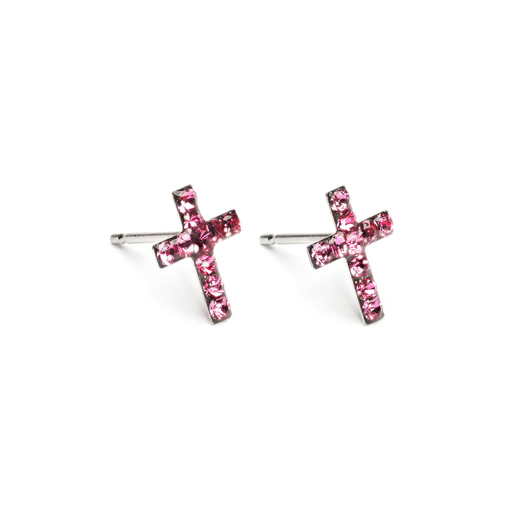 Stainless Steel Cross October Stud Earrings - Simply Whispers