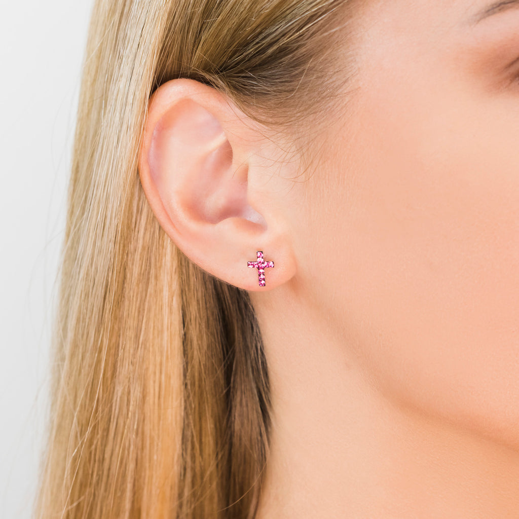 Stainless Steel Cross October Stud Earrings - Simply Whispers