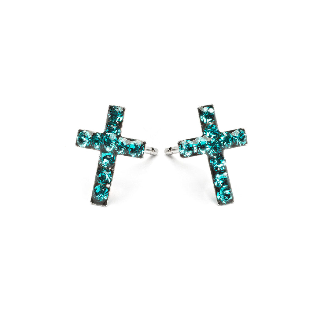 Stainless Steel Cross December Stud Earrings - Simply Whispers