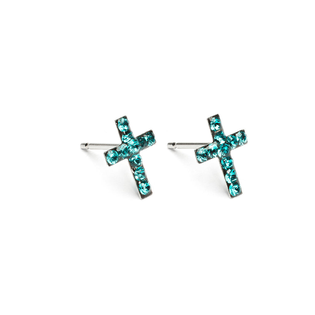 Stainless Steel Cross December Stud Earrings - Simply Whispers