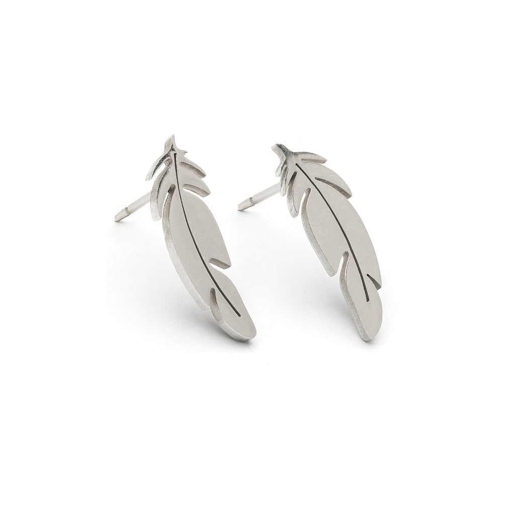 Stainless Steel Feather Stud Earrings - Simply Whispers