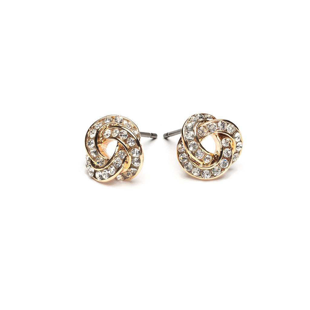 Gold Plated Crystal Knot Stud Earrings - Simply Whispers