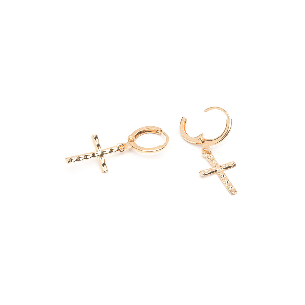 Hammered cross charm hoop earrings - Simply Whispers