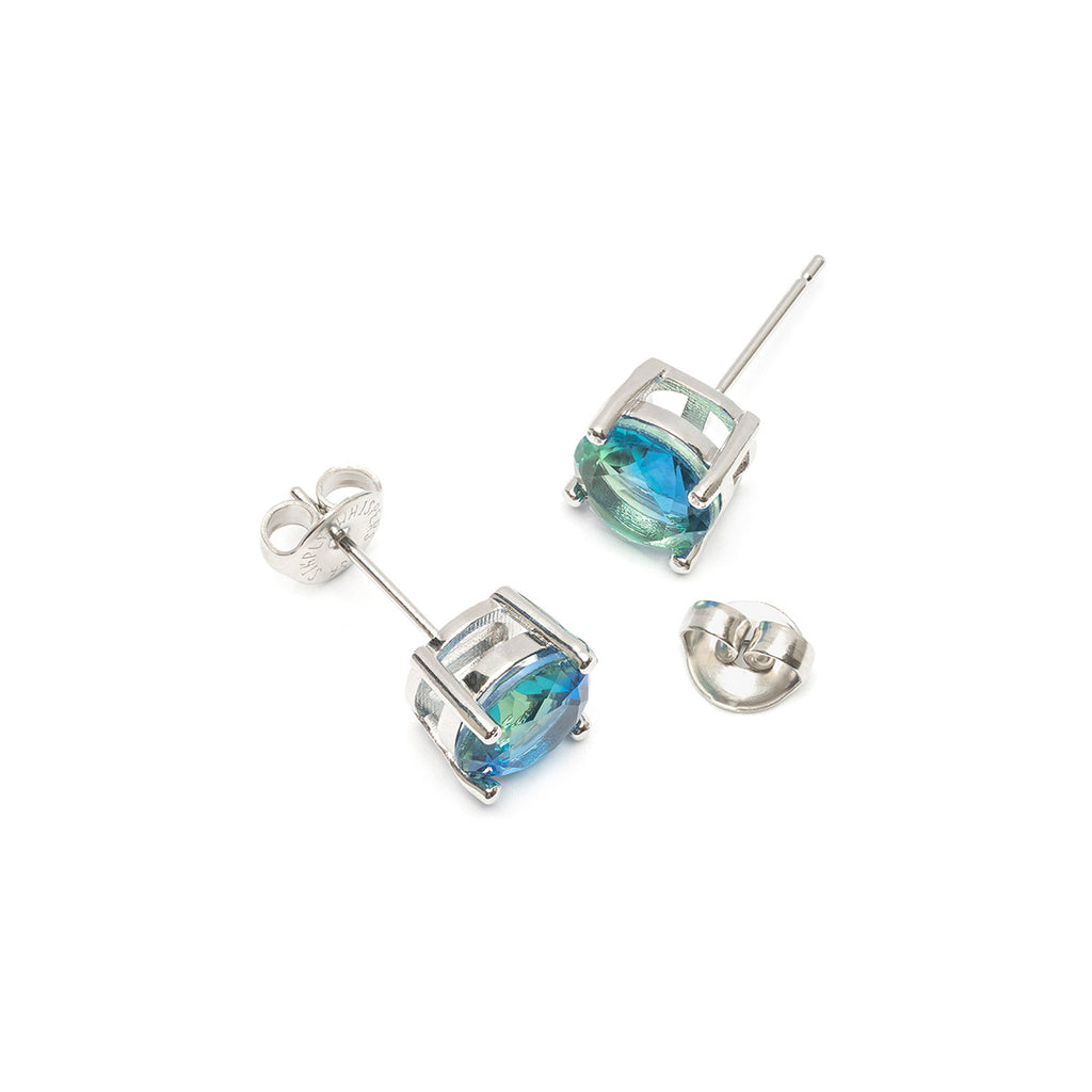 Blue green 8 mm zirconia stud earrings - Simply Whispers
