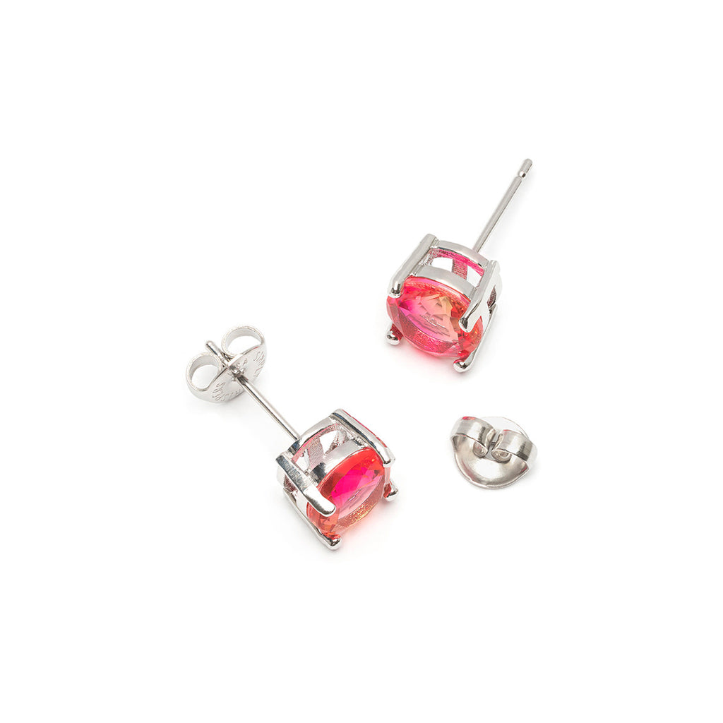 Pink yellow 8 mm zirconia stud earrings - Simply Whispers