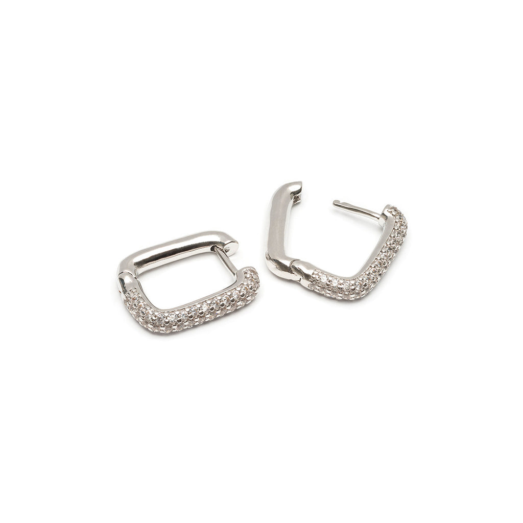 White crystal square huggie hoops - Simply Whispers