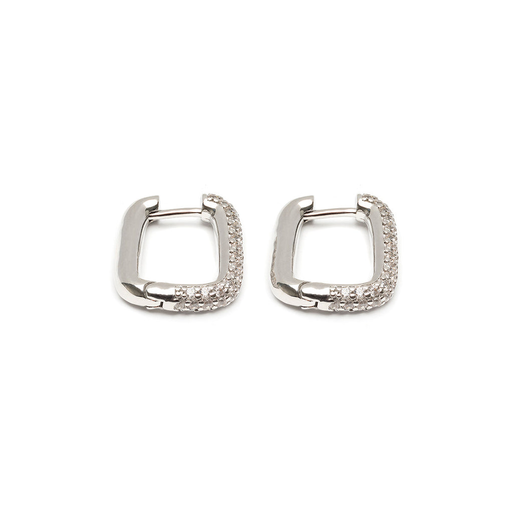 White crystal square huggie hoops - Simply Whispers