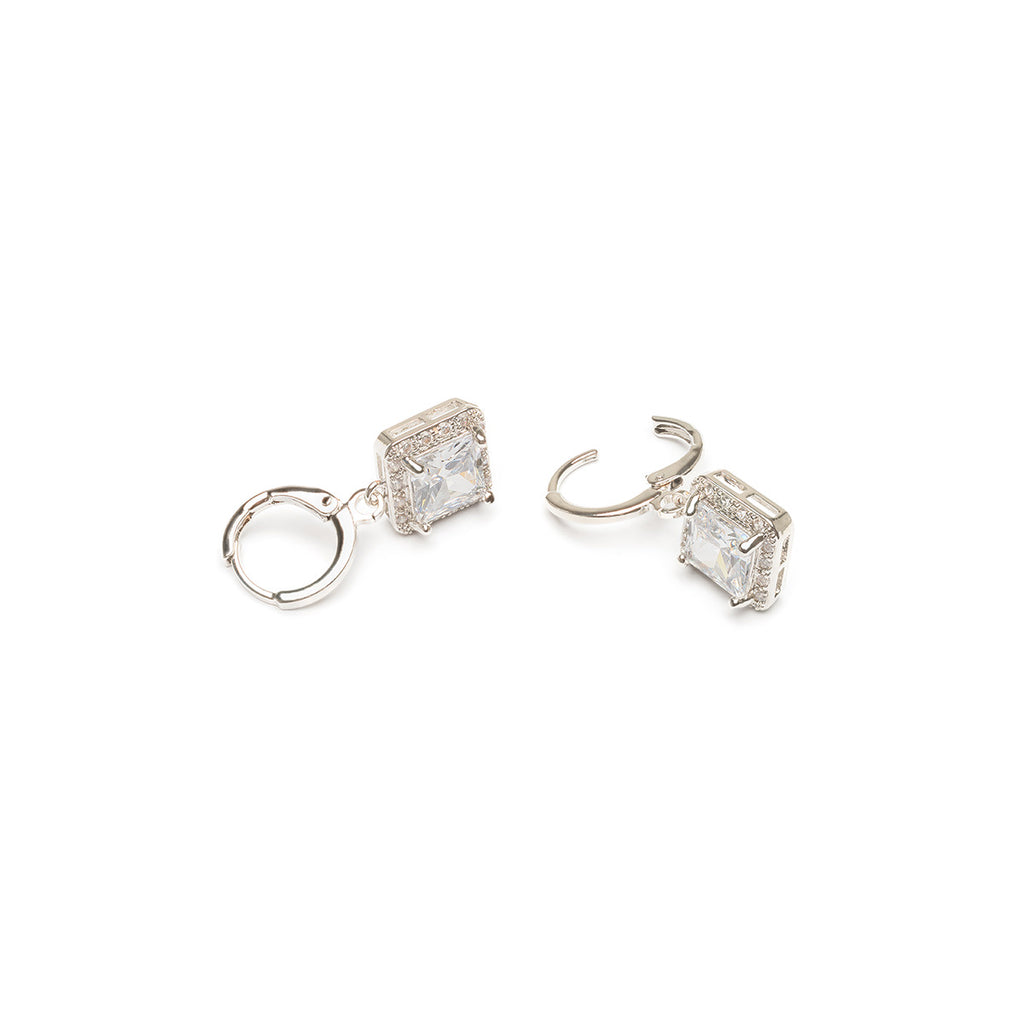 Silver square zirconia lever back earrings - Simply Whispers