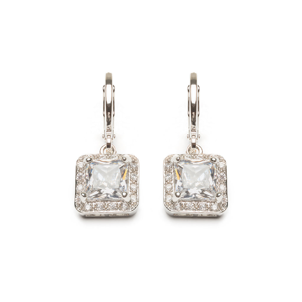 Silver square zirconia lever back earrings - Simply Whispers