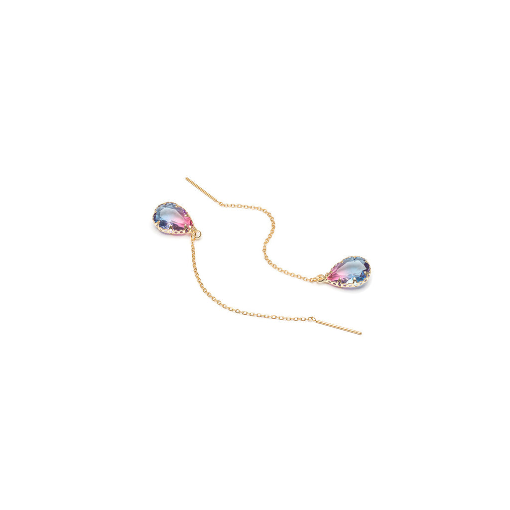 Threader pink and blue crystal drop earrings - Simply Whispers